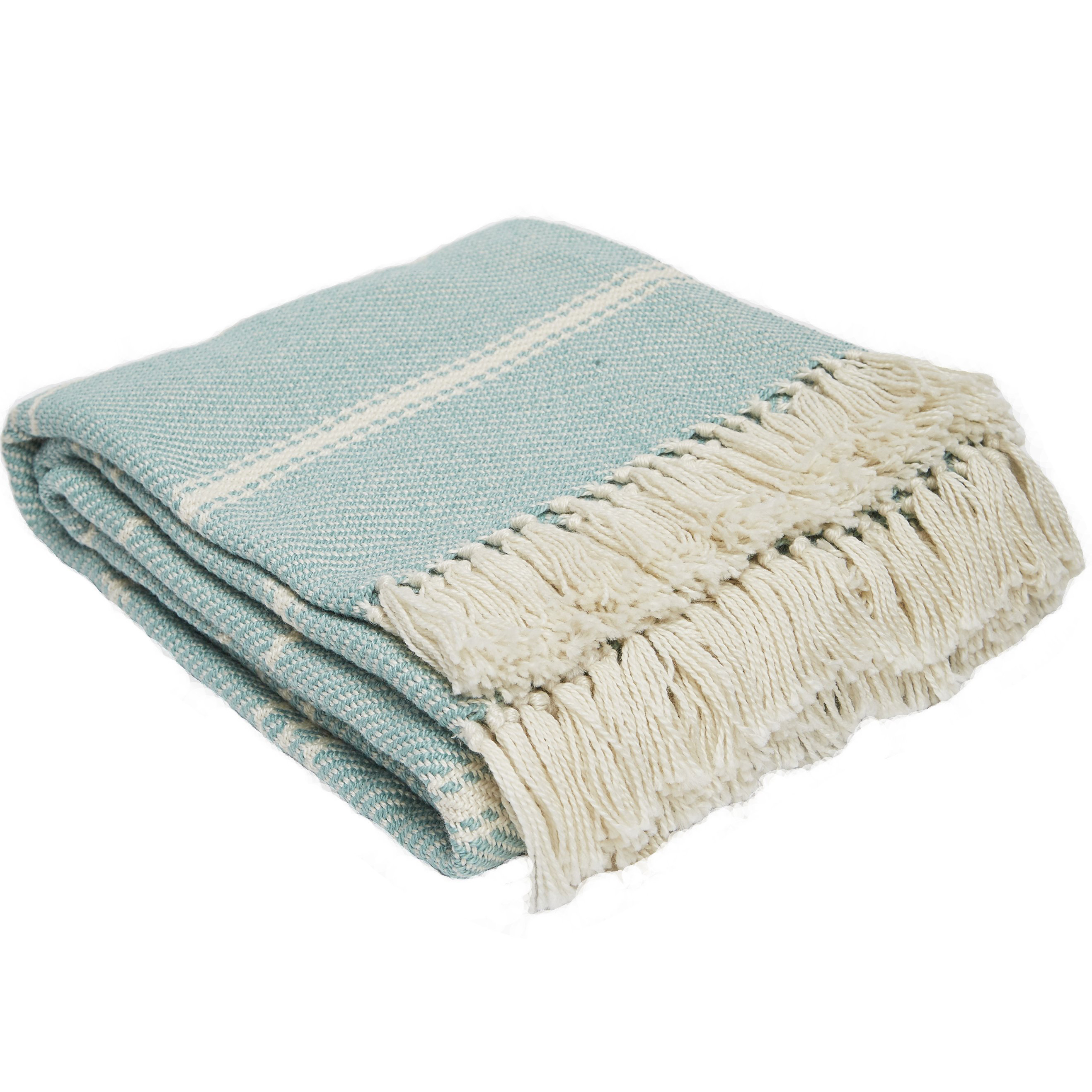 Oxford Stripe Teal Blanket Recycled Blankets Vegan Haven