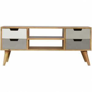Mango Hill Media Unit with 4 Grey Hand-Painted Drawers and 2 Open Slots