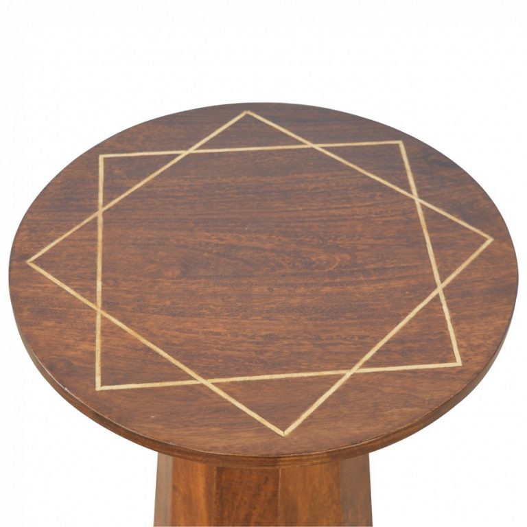 Mango Hill Round Table with Brass Inlay Vegan Haven