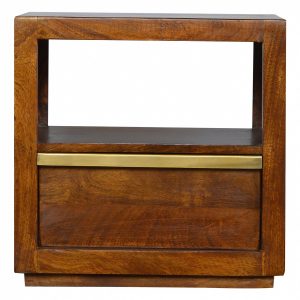 Mango Hill 1 Drawer Chestnut Bedside with Gold Pull Out Bar