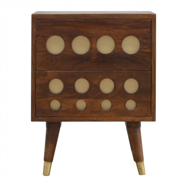 Mango Hill 2 Drawer Chestnut Nordic Style Bedside with Brass Inlay