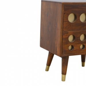 Mango Hill 2 Drawer Chestnut Nordic Style Bedside with Brass Inlay