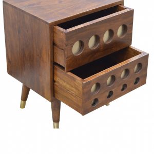 Mango Hill 2 Drawer Chestnut Nordic Style Bedside with Brass Inlay