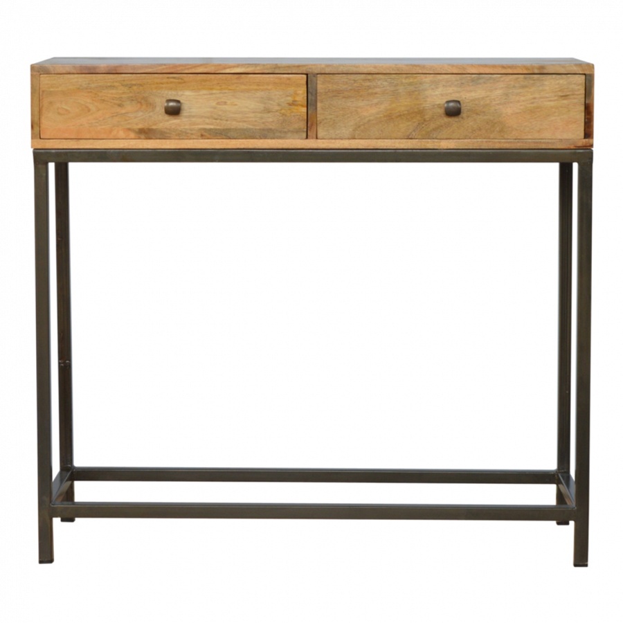 Drawer Console Table With Iron Base, Wood And Iron Console Table With Drawers
