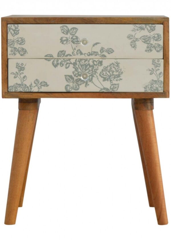 Mango Hill 2 Drawer Green Floral Screen-Printed Bedside
