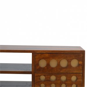 Mango Hill 4 Drawer Media Unit with Brass Hole Inlay and 2 Open Slots Mango Hill 4 Drawer Media Unit with Brass Hole Inlay and 2 Open Slots