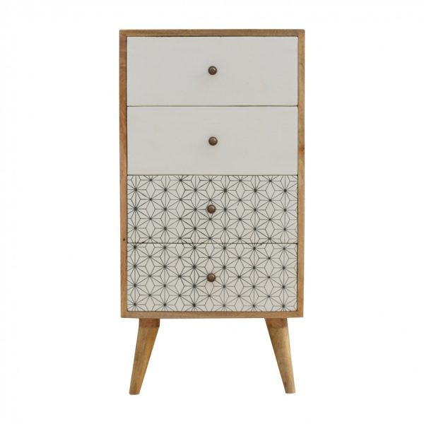 Mango Hill 4 Drawer Tallboy with 2 Geometric Screen Printed Drawer Fronts