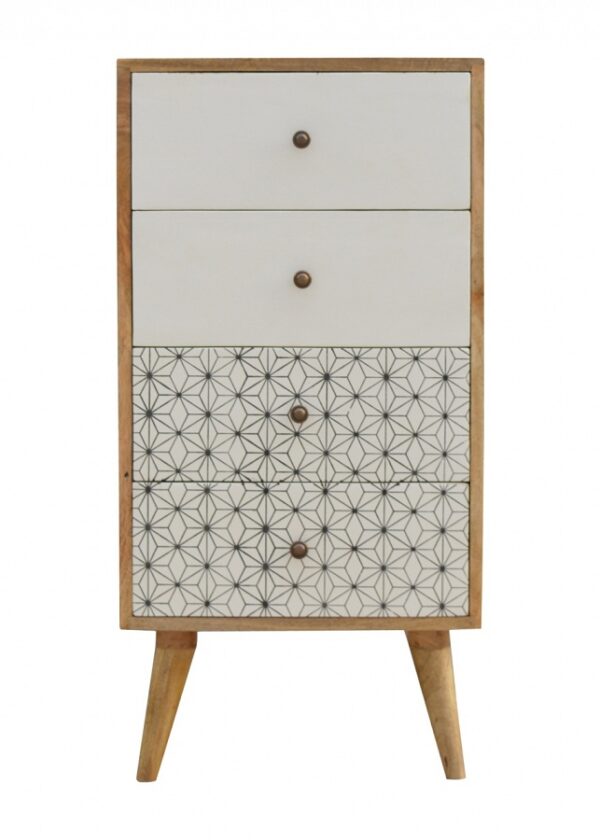 Mango Hill 4 Drawer Tallboy with 2 Geometric Screen Printed Drawer Fronts