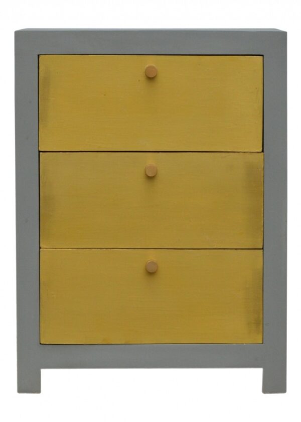 Mango Hill Cement Bedside with 3 Gold Front Drawers