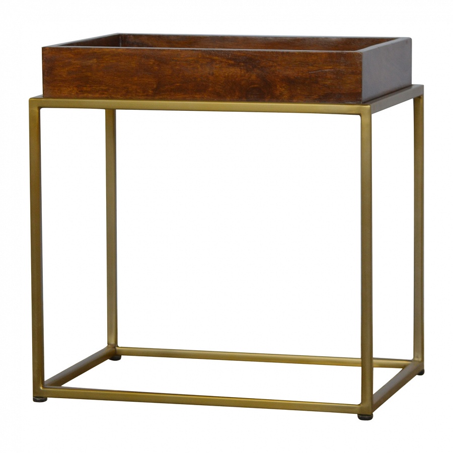 Mango Hill Chestnut Butler Tray Table With Gold Base Vegan Haven