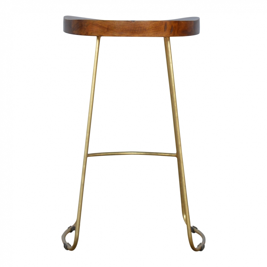 Mango Hill Golden Iron Base Stool With Chunky Wooden Top