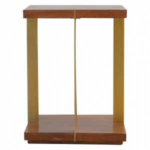 Mango Hill Open Chestnut End Table With 4 Gold Panels
