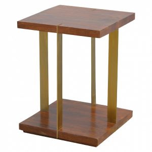 Mango Hill Open Chestnut End Table With 4 Gold Panels