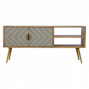 Mango Hill Open Nordic Style Media Unit with 2 Cement Brass Inlay Doors