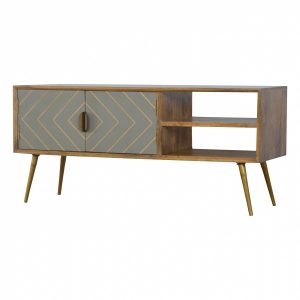 Mango Hill Open Nordic Style Media Unit with 2 Cement Brass Inlay Doors