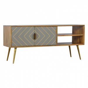 Mango Hill Open Nordic Style Media Unit with 2 Cement Brass Inlay Doors Mango Hill Open Nordic Style Media Unit with 2 Cement Brass Inlay Doors