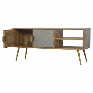 Mango Hill Open Nordic Style Media Unit with 2 Cement Brass Inlay Doors Mango Hill Open Nordic Style Media Unit with 2 Cement Brass Inlay Doors
