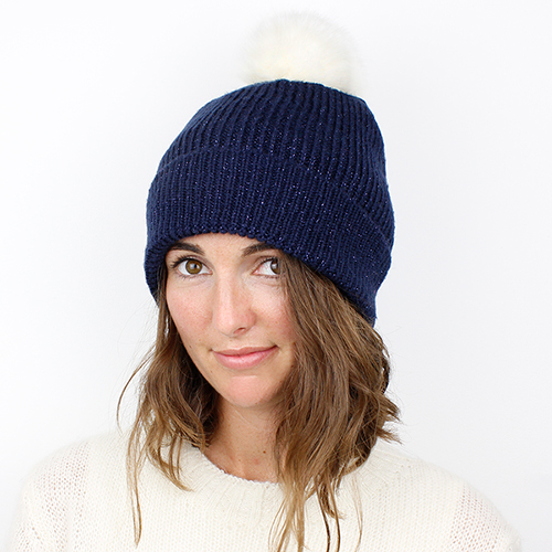 navy blue pom pom hat