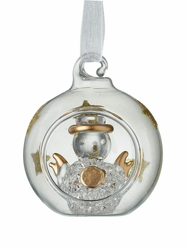 Clear & Gold Star Bauble With Snowman