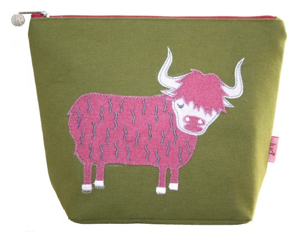 Olive Highland Cow Large Cosmetic Purse
