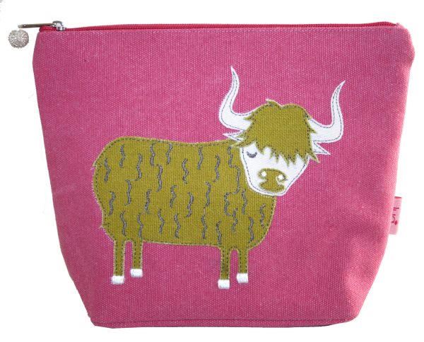 Pink Highland Cow Large Cosmetic Purse