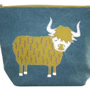 Teal Highland Cow Large Cosmetic Purse