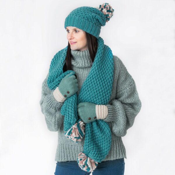 Ellen Teal Knitted Pom Pom Hat