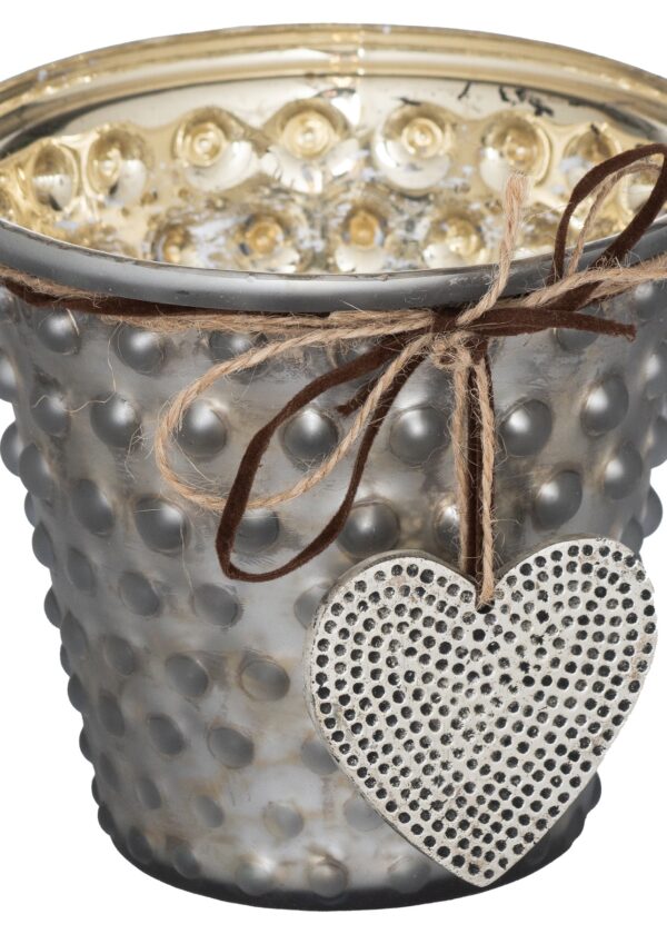 Jute Tied Bobble Grey Tea Light Holder