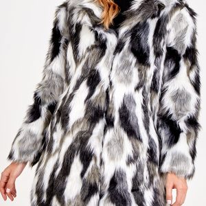 Abstract Faux Fur Coat