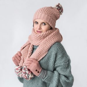 Ellen Pink Knitted Pom Pom Scarf