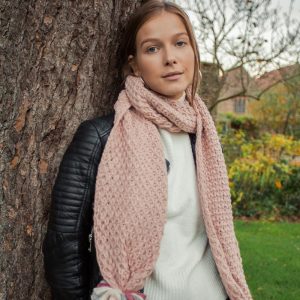 Ellen Pink Knitted Pom Pom Scarf