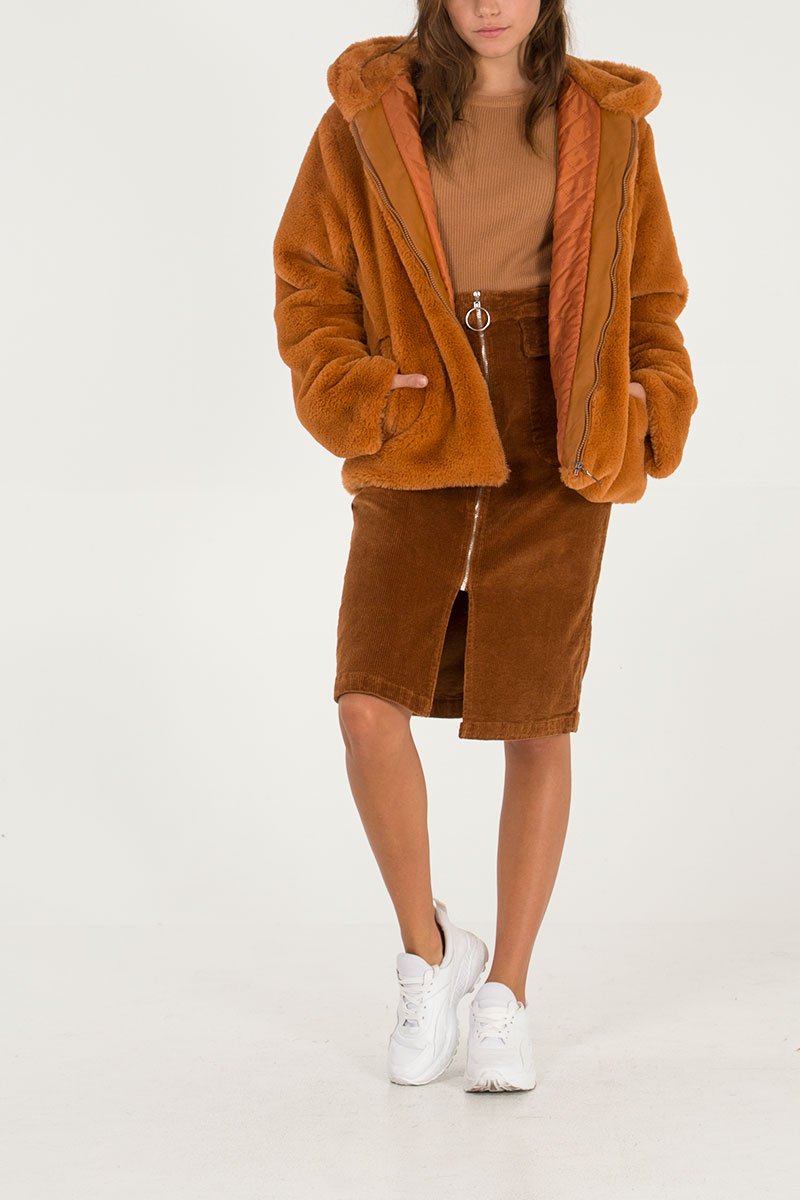 hooded faux shearling jacket