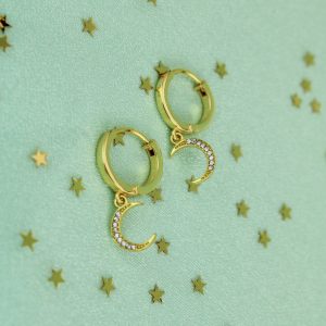 Crystal Moon Huggies Earrings