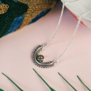 Silver Labradorite Semi Circle Necklace