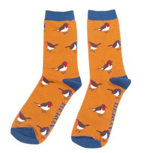 Mr Heron Ochre Multicolour Robin Socks