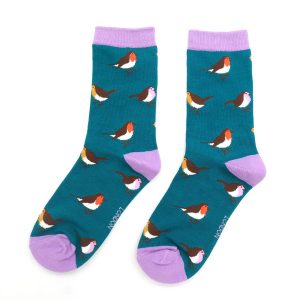 Teal Multicolour Robin Socks