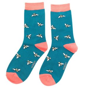 Teal Scattered Bumble Bee Socks