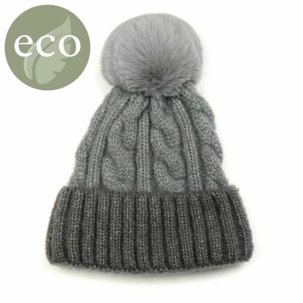 Grey Fluffy Pompom Hat