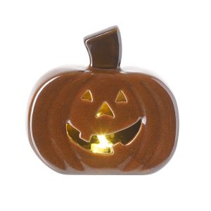 Dark Orange Light Up Ceramic Pumpkin