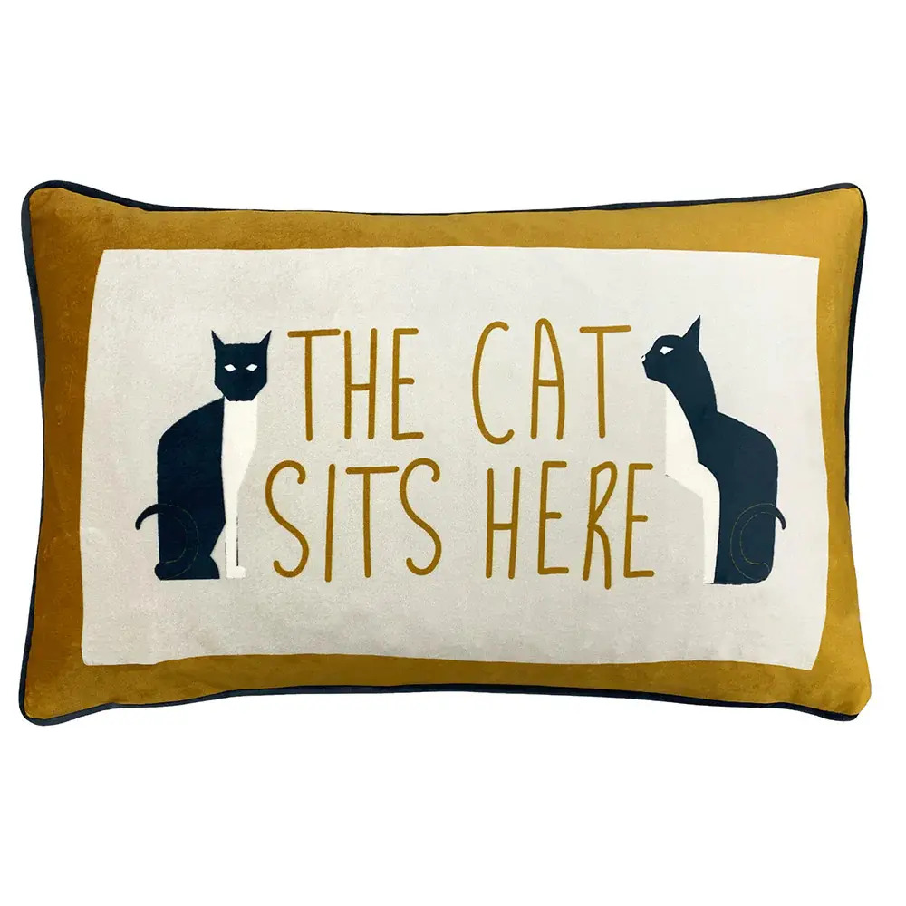 Ochre Cat Sits Here Cushion Everyday Cushions Vegan Haven
