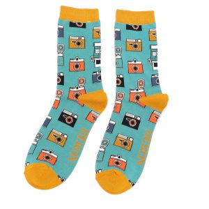 Mr Heron Duck Egg Retro Camera Socks