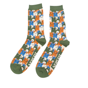 Mr Heron Green Happy Cats Socks