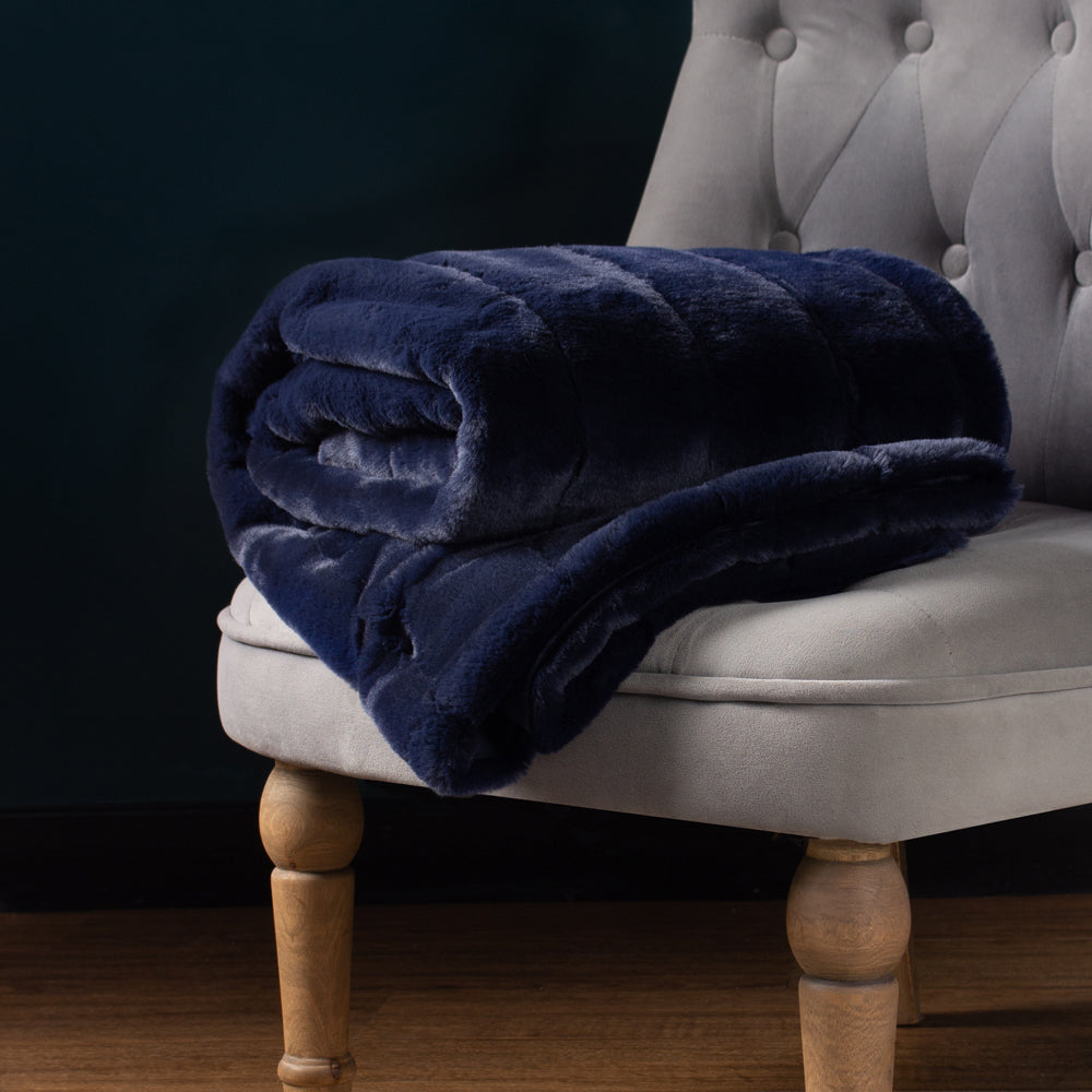 Chester Faux Fur Navy Throw
