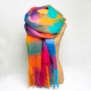 Pink Thick Tasseled Check Scarf