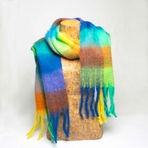 Teal Thick Tasseled Check Scarf