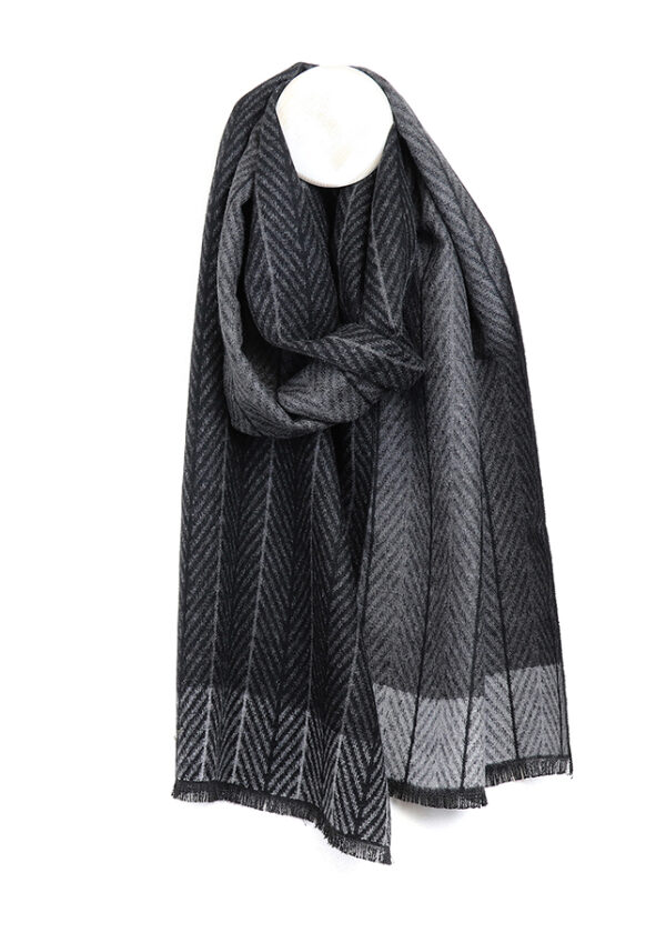 Black & Grey Herringbone Weave Mens Scarf